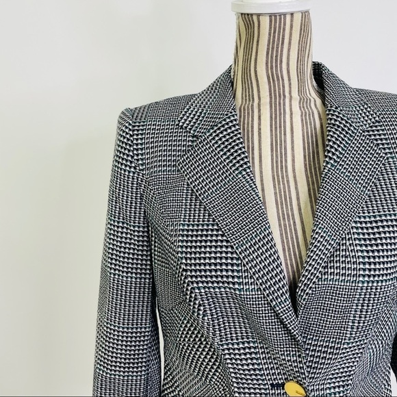 Escada Houndstooth Green Gold 2 Button Blazer - Picture 3 of 14